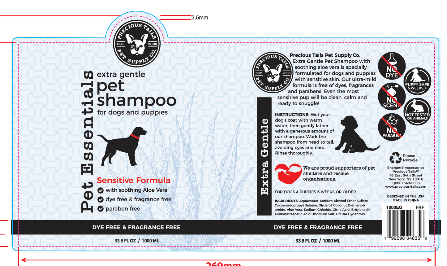 Precious Tails 2-in-1 Pet Shampoo for Dogs and Puppies with Sensitive Skin, Extra Gentle Fragrance Free, 1000ml