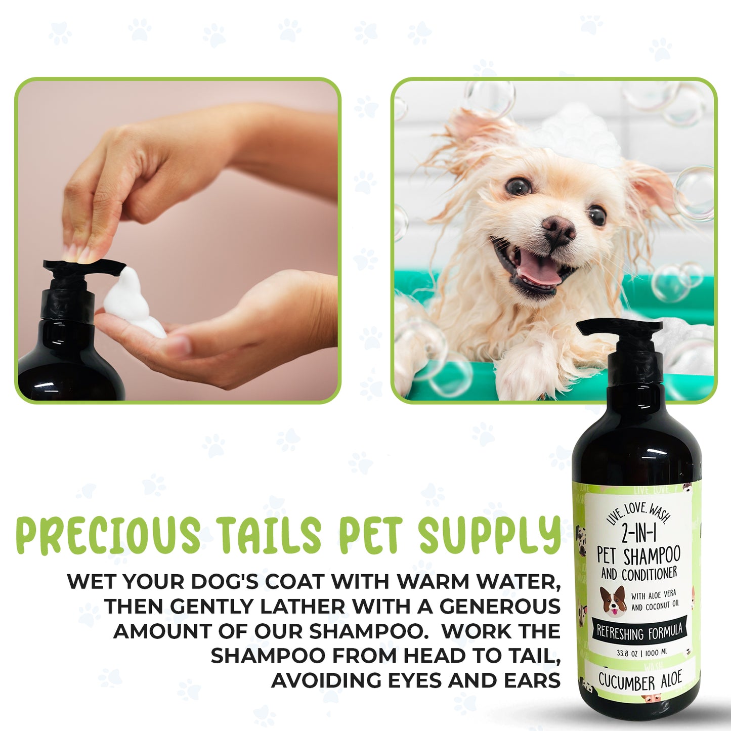 Precious Tails Live. Love. Wash. 2-in-1 Pet Shampoo & Conditioner, Cleanse, Conditions, Detangles, and Moisturizes, 1000ml