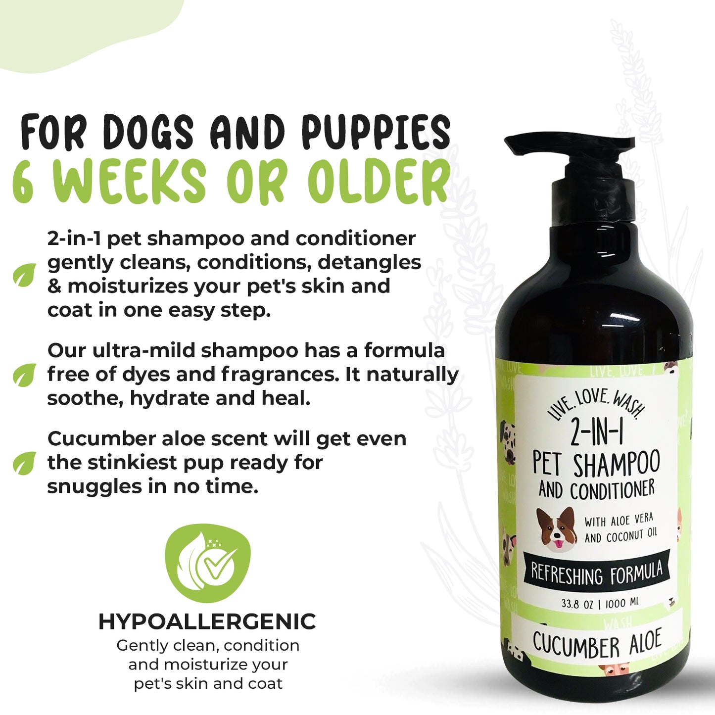 Precious Tails Live. Love. Wash. 2-in-1 Pet Shampoo & Conditioner, Cleanse, Conditions, Detangles, and Moisturizes, 1000ml