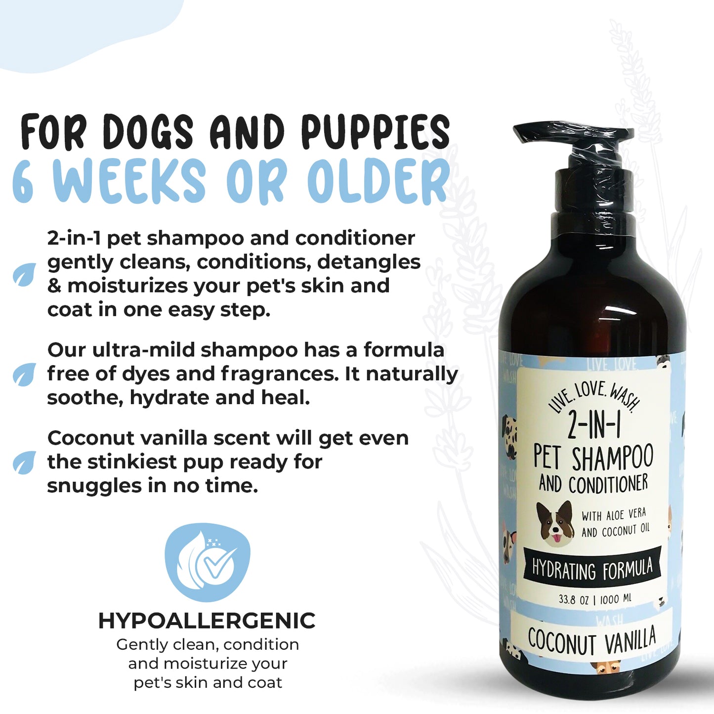 Precious Tails Live. Love. Wash. 2-in-1 Pet Shampoo & Conditioner, Cleanse, Conditions, Detangles, and Moisturizes, 1000ml