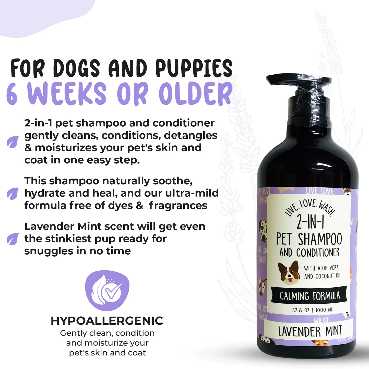 Precious Tails Live. Love. Wash. 2-in-1 Pet Shampoo & Conditioner, Cleanse, Conditions, Detangles, and Moisturizes, 1000ml