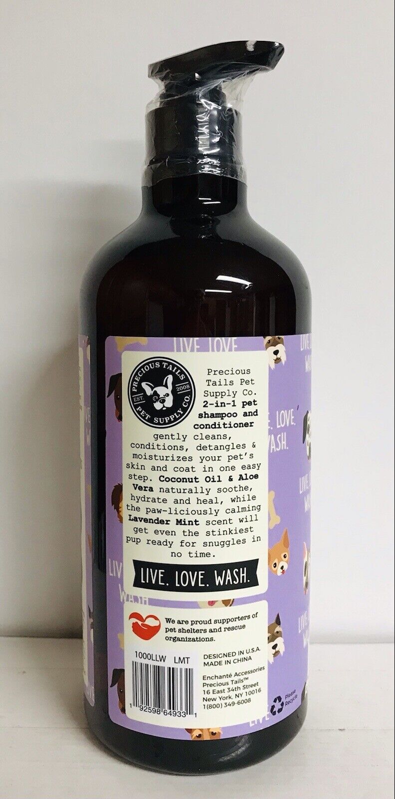 Precious Tails Live. Love. Wash. 2-in-1 Pet Shampoo & Conditioner, Cleanse, Conditions, Detangles, and Moisturizes, 1000ml