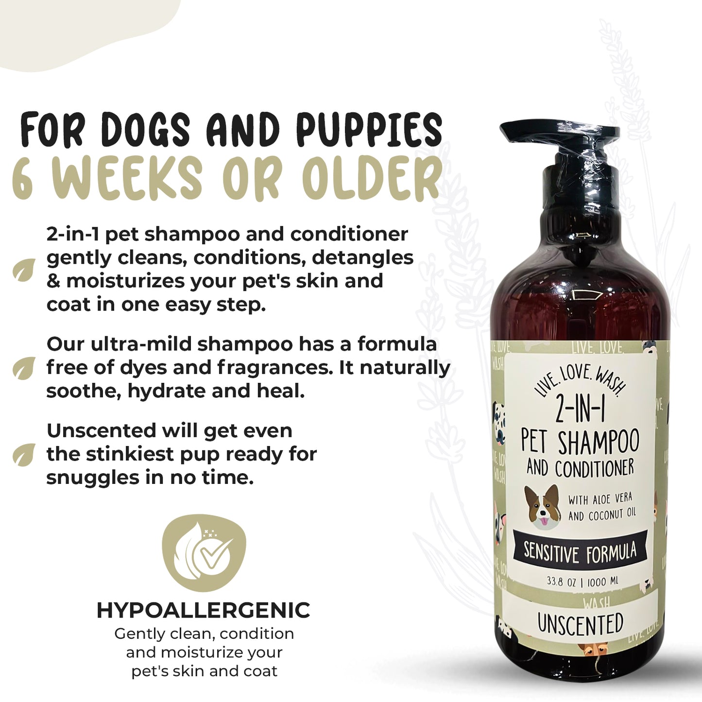 Precious Tails Live. Love. Wash. 2-in-1 Pet Shampoo & Conditioner, Cleanse, Conditions, Detangles, and Moisturizes, 1000ml