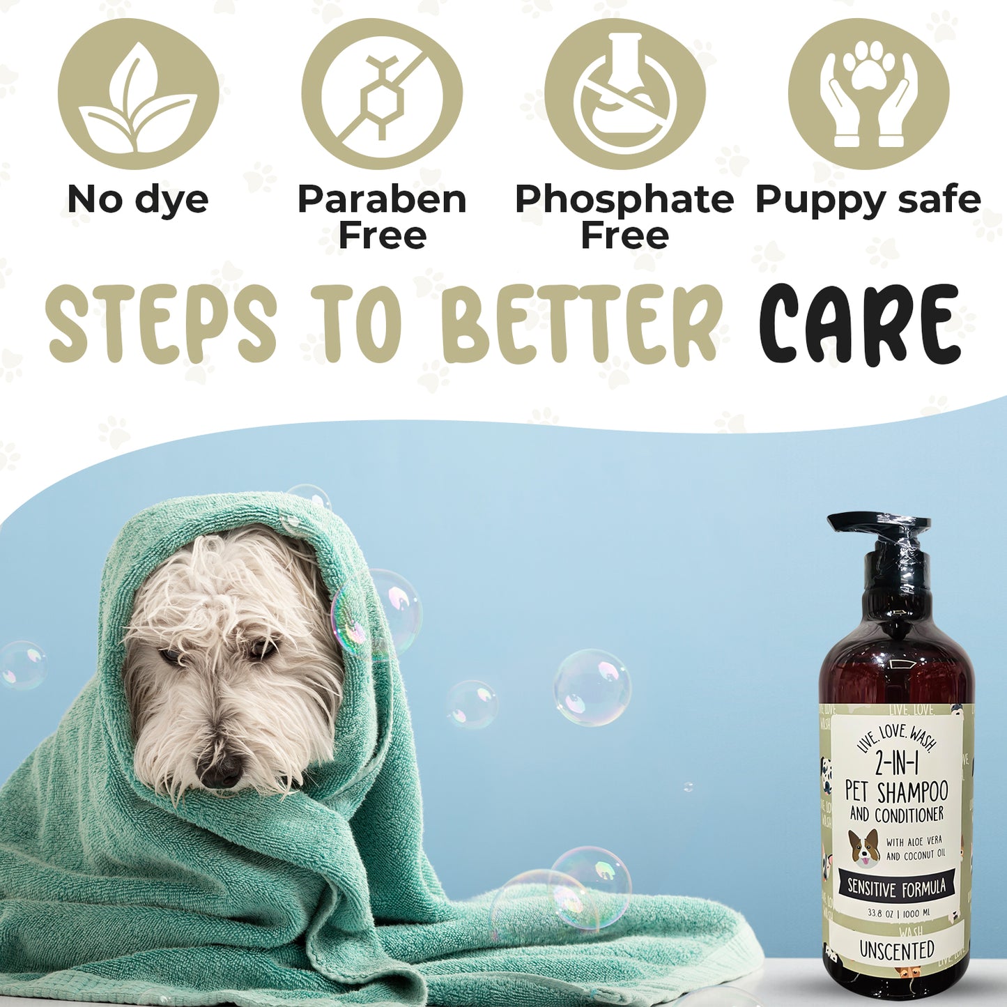 Precious Tails Live. Love. Wash. 2-in-1 Pet Shampoo & Conditioner, Cleanse, Conditions, Detangles, and Moisturizes, 1000ml