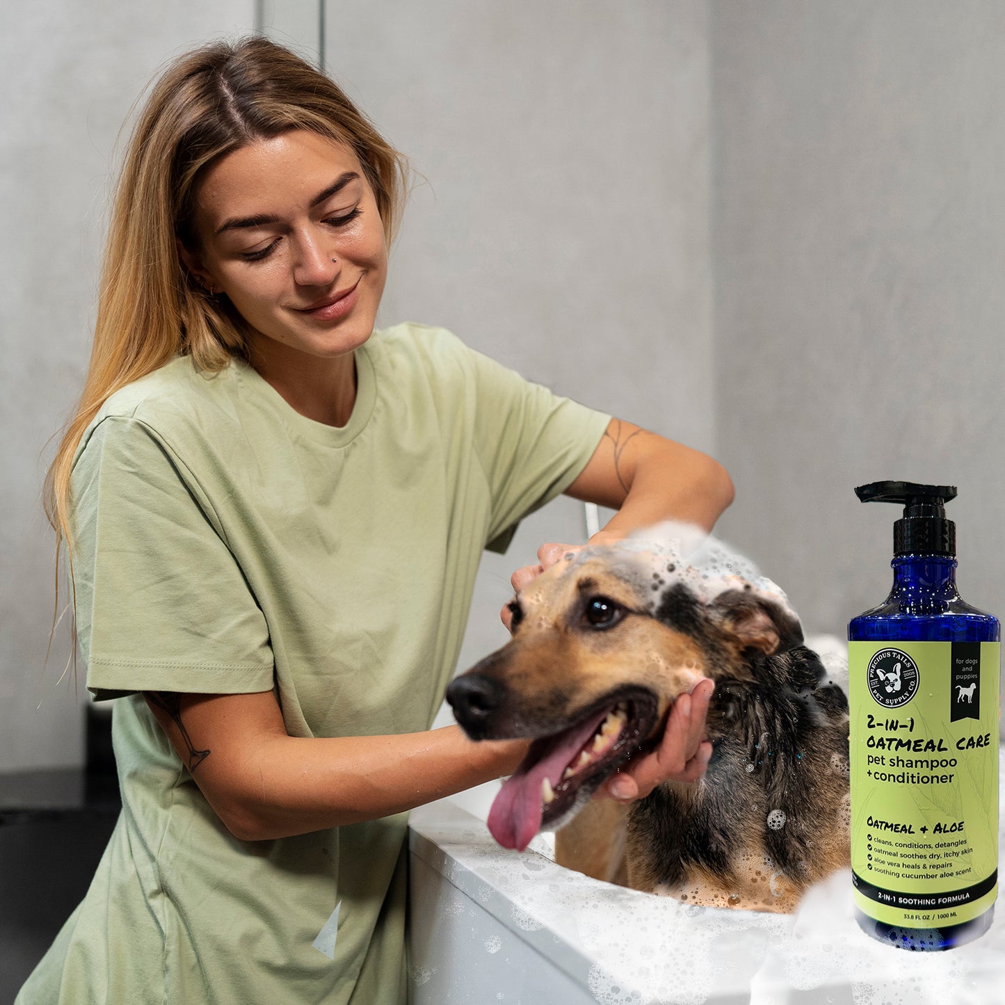 Precious Tails  2-IN-1 Pet Shampoo and Conditioner for Dogs, Cleans, Conditions, Detangles, Moisturizes with Oatmeal, Aloe Vera,  Cucumber Scent 1000ml