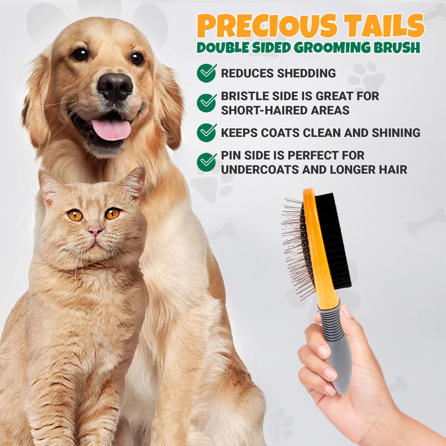 Precious Tails Dog Brush, Cat Brush, Pet Detangling Grooming Brush for Hair Removal of Pets, Double Sided Soft Bristles Slicker Brush