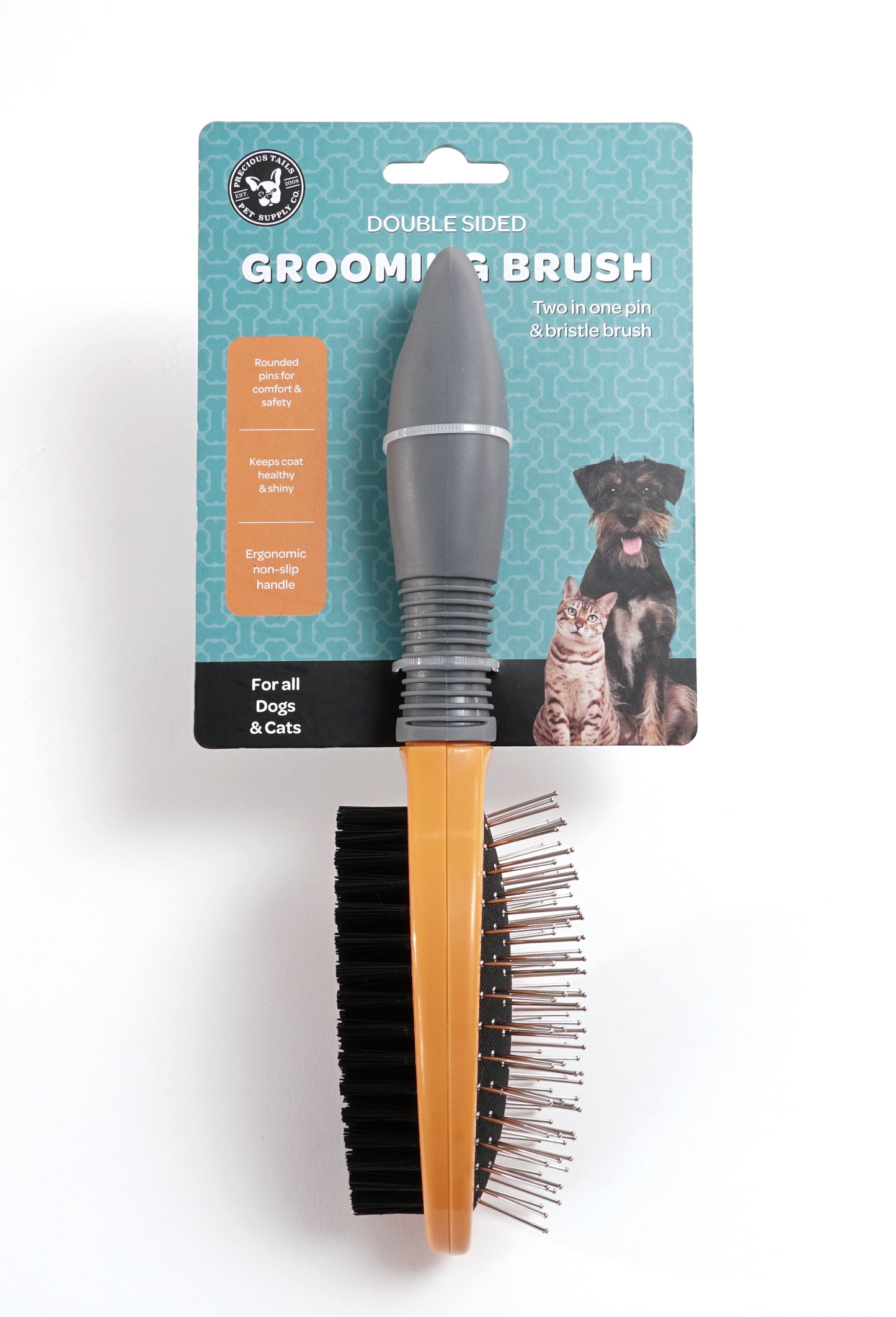 Precious Tails Dog Brush, Cat Brush, Pet Detangling Grooming Brush for Hair Removal of Pets, Double Sided Soft Bristles Slicker Brush