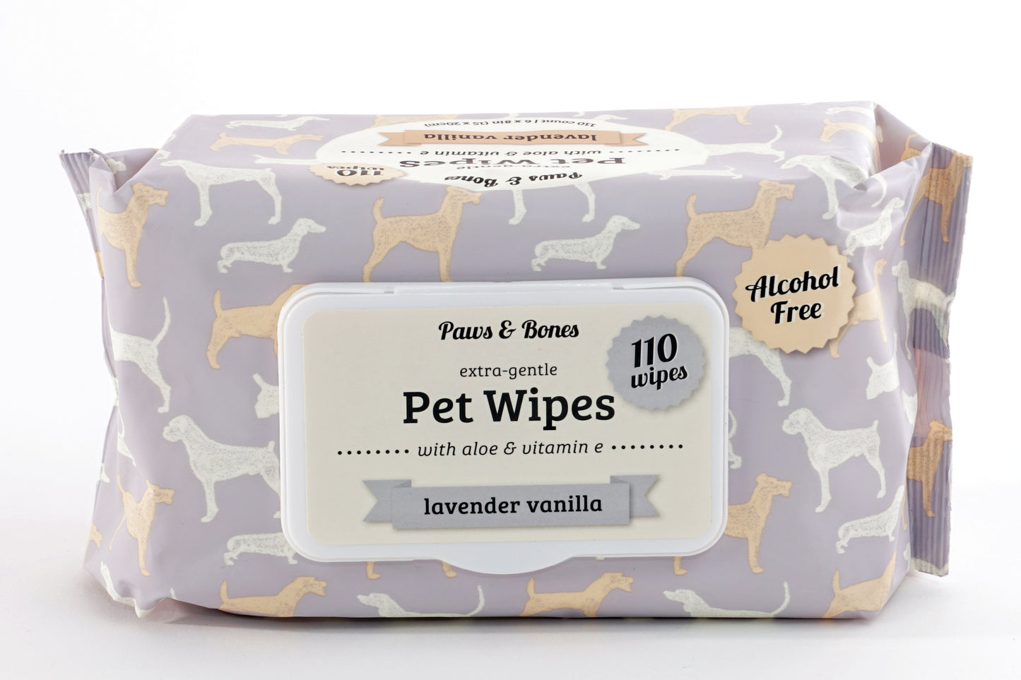 Paw & Bones Extra-Gentle Pet Wipes, 110pc - Cat and Dog Grooming Wipes for Paws, Butt, Face, Ears, Eyes, Infused with Aloe and Vitamin E for Cleansing, Cleaning, Deodorizing