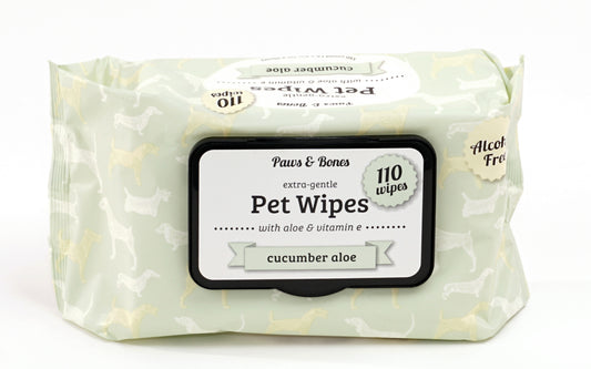 Paw & Bones Extra-Gentle Pet Wipes, 110pc - Cat and Dog Grooming Wipes for Paws, Butt, Face, Ears, Eyes, Infused with Aloe and Vitamin E for Cleansing, Cleaning, Deodorizing