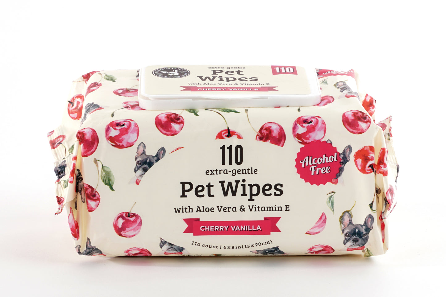 Precious Tails 110pc. Pet Wipes for Dogs, Dog Grooming Wipe for Cleaning Deodorizing Paws, Butt, Body,  Chery Vanilla Scented  with Aloe Vera and Vitamin E