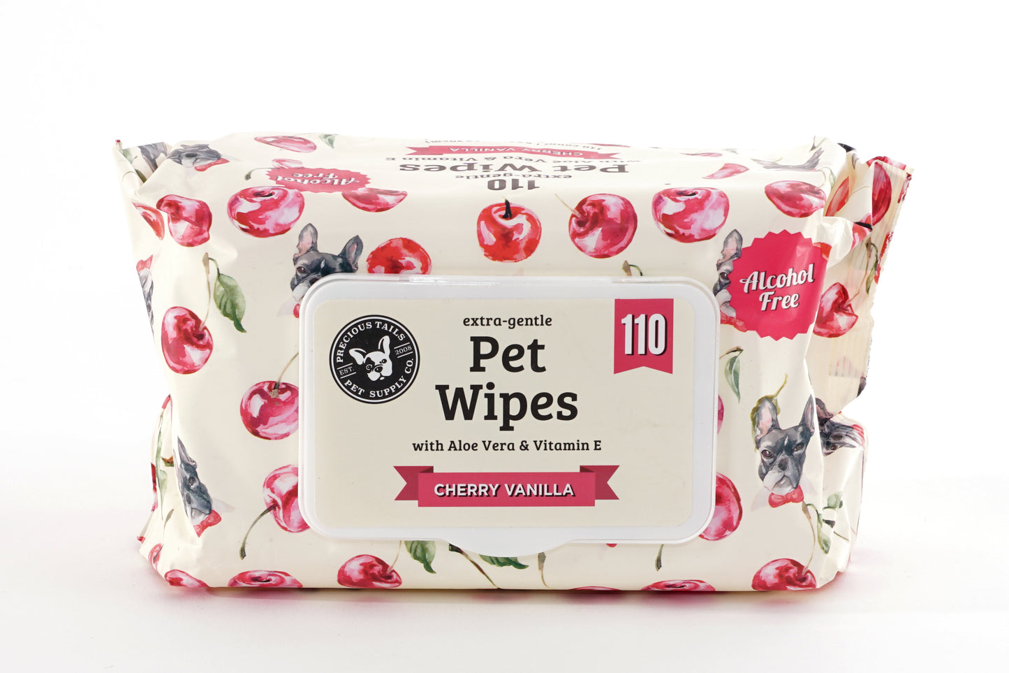 Precious Tails 110pc. Pet Wipes for Dogs, Dog Grooming Wipe for Cleaning Deodorizing Paws, Butt, Body,  Chery Vanilla Scented  with Aloe Vera and Vitamin E