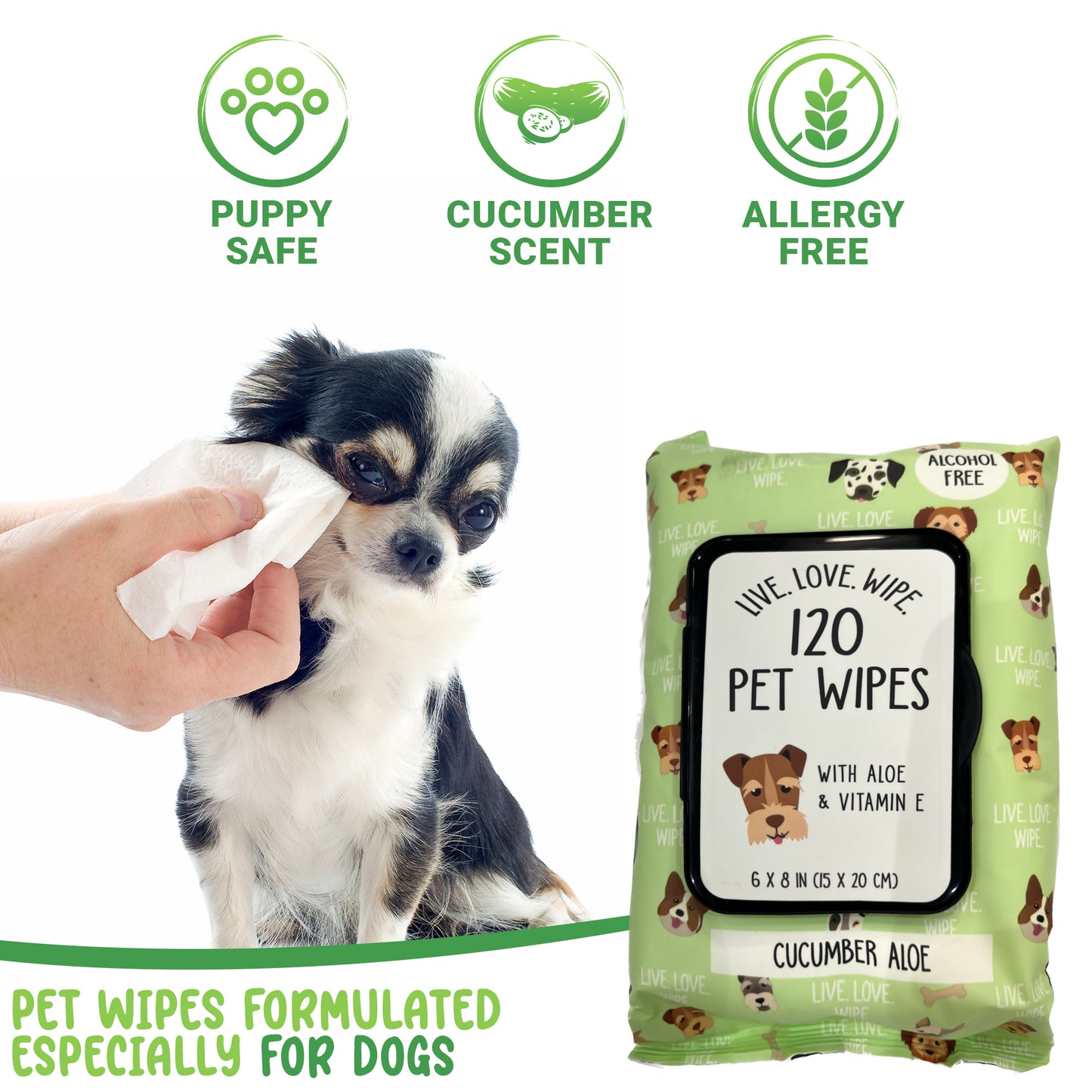 Precious Tails 120pc. Pet Wipes for Dogs, Dog Grooming Wipes, Puppy Wipes for Cleaning Deodorizing Paws, Butt, Body, Live. Love. Scented Wipe