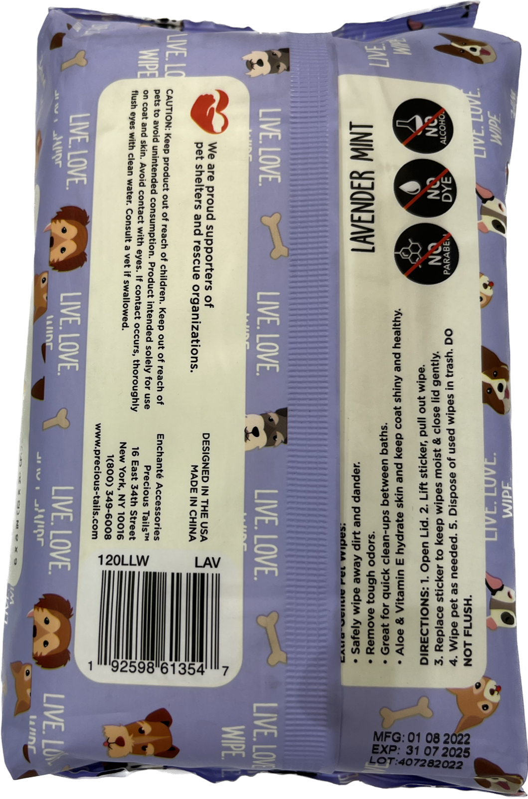 Precious Tails 120pc. Pet Wipes for Dogs, Dog Grooming Wipes, Puppy Wipes for Cleaning Deodorizing Paws, Butt, Body, Live. Love. Scented Wipe