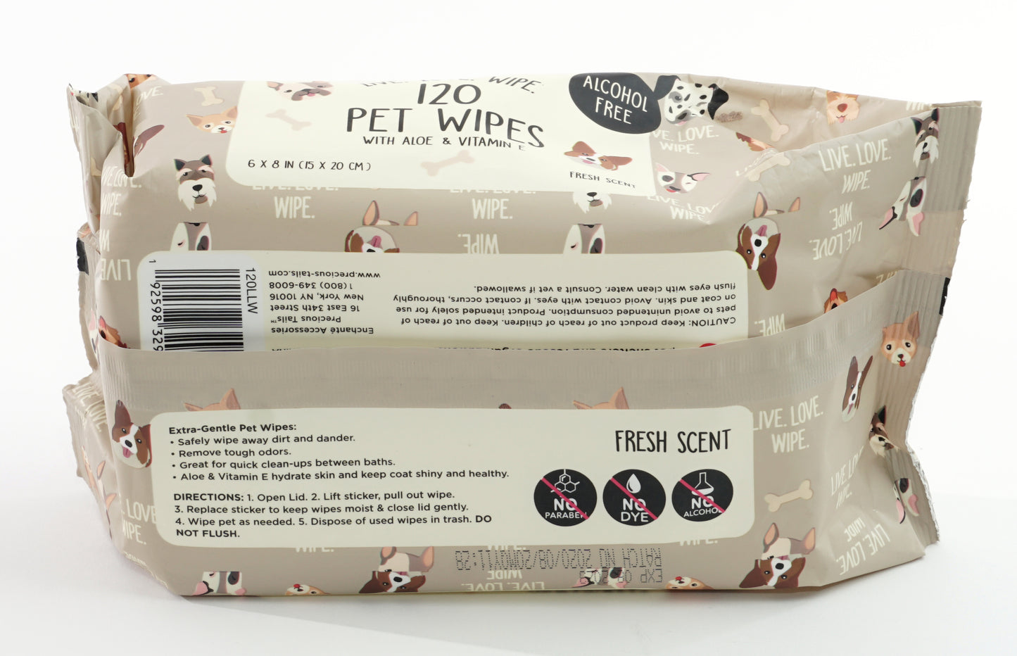 Precious Tails 120pc. Pet Wipes for Dogs, Dog Grooming Wipes, Puppy Wipes for Cleaning Deodorizing Paws, Butt, Body, Live. Love. Scented Wipe