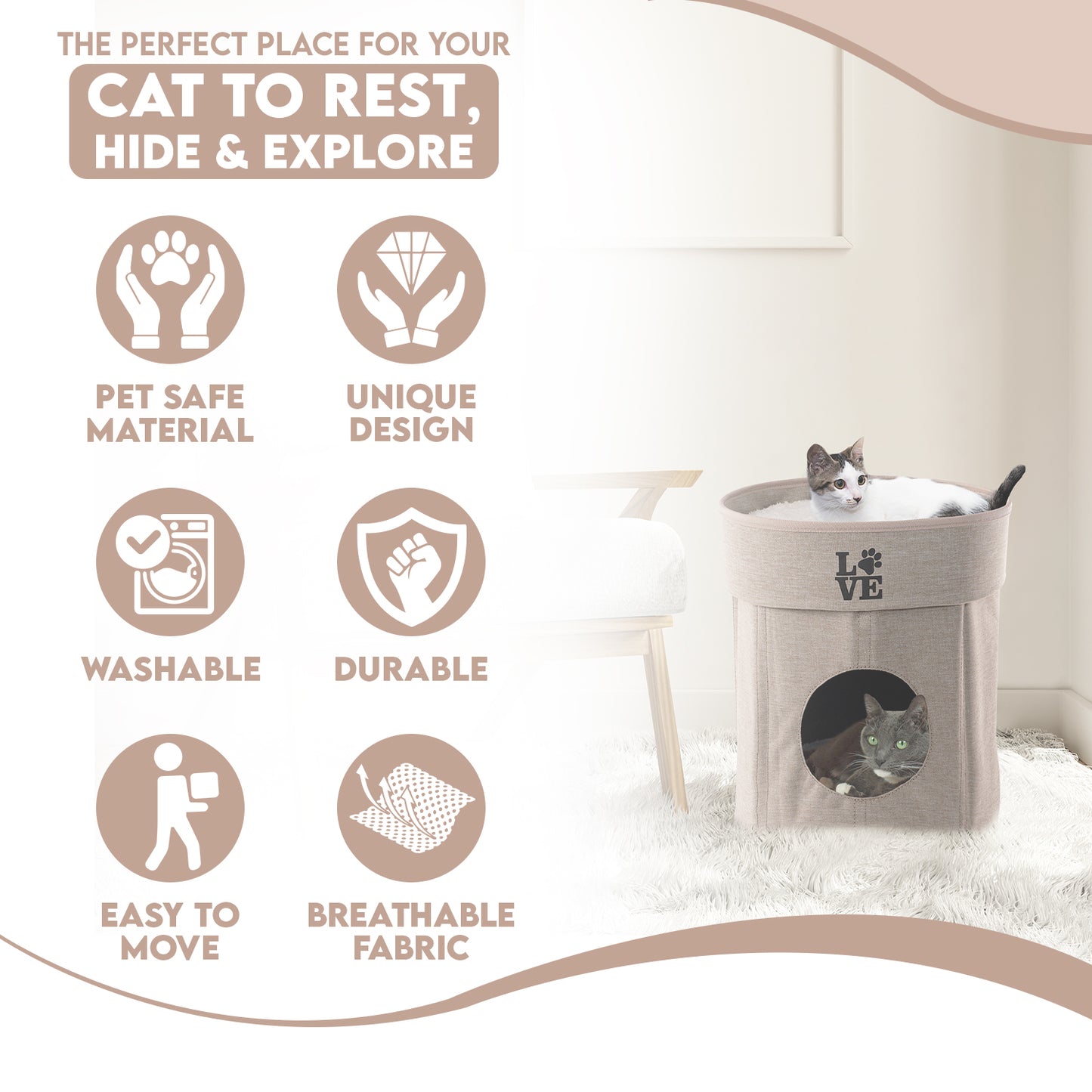 Home Base 2-Tier Cat Bed for Indoor Cats, Collapsible Cat Cave, Cat Condo Cubes Hideaway, Pet House