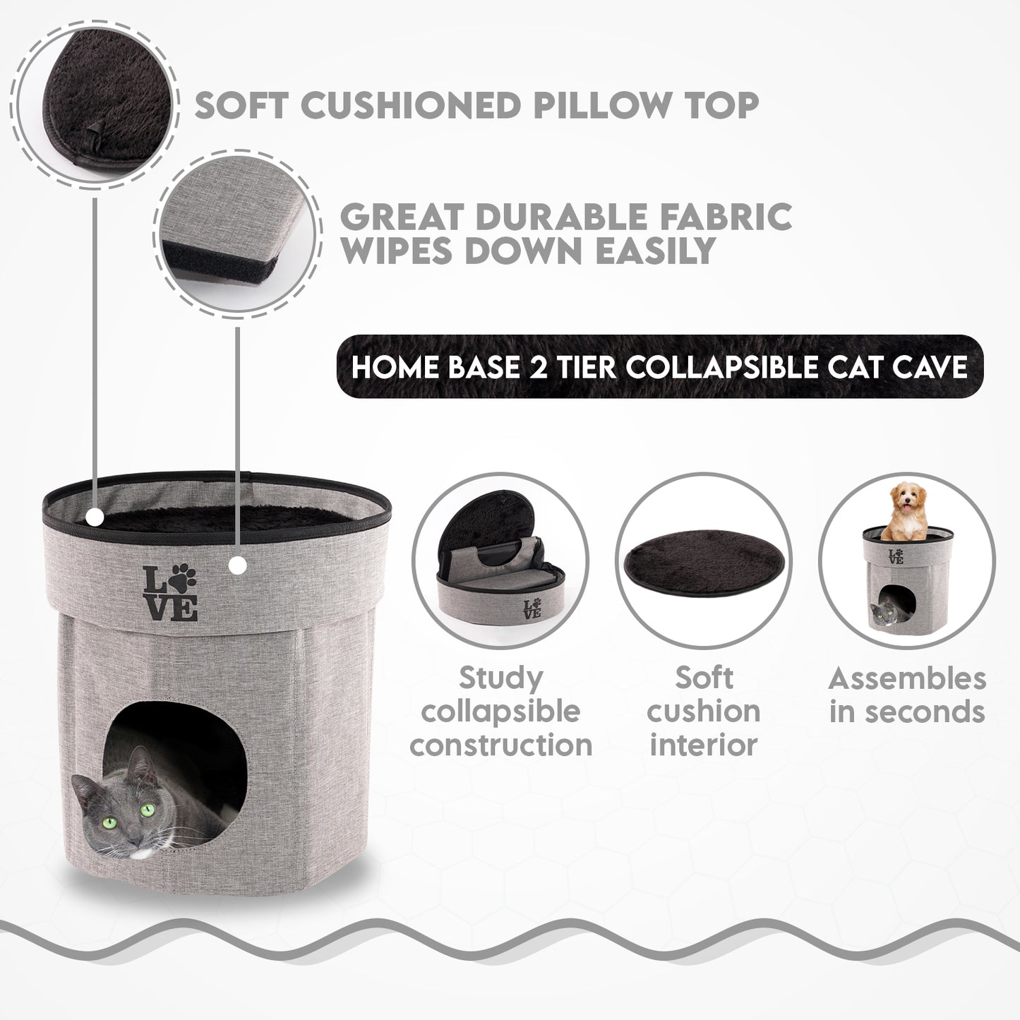 Home Base 2-Tier Cat Bed for Indoor Cats, Collapsible Cat Cave, Cat Condo Cubes Hideaway, Pet House