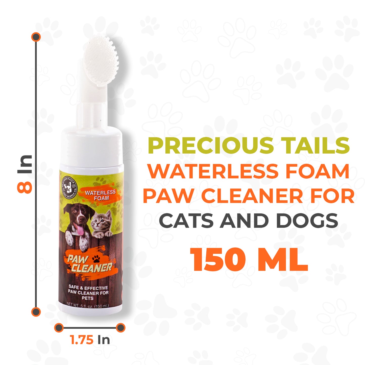 Precious Tails Waterless Foaming Paw Cleaner, Cleanser with Silicone Brush for Pet Grooming for Dogs and Cats, No Rinse