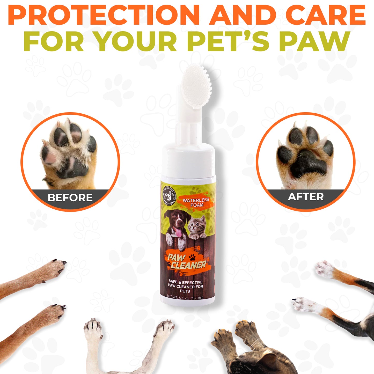 Precious Tails Waterless Foaming Paw Cleaner, Cleanser with Silicone Brush for Pet Grooming for Dogs and Cats, No Rinse