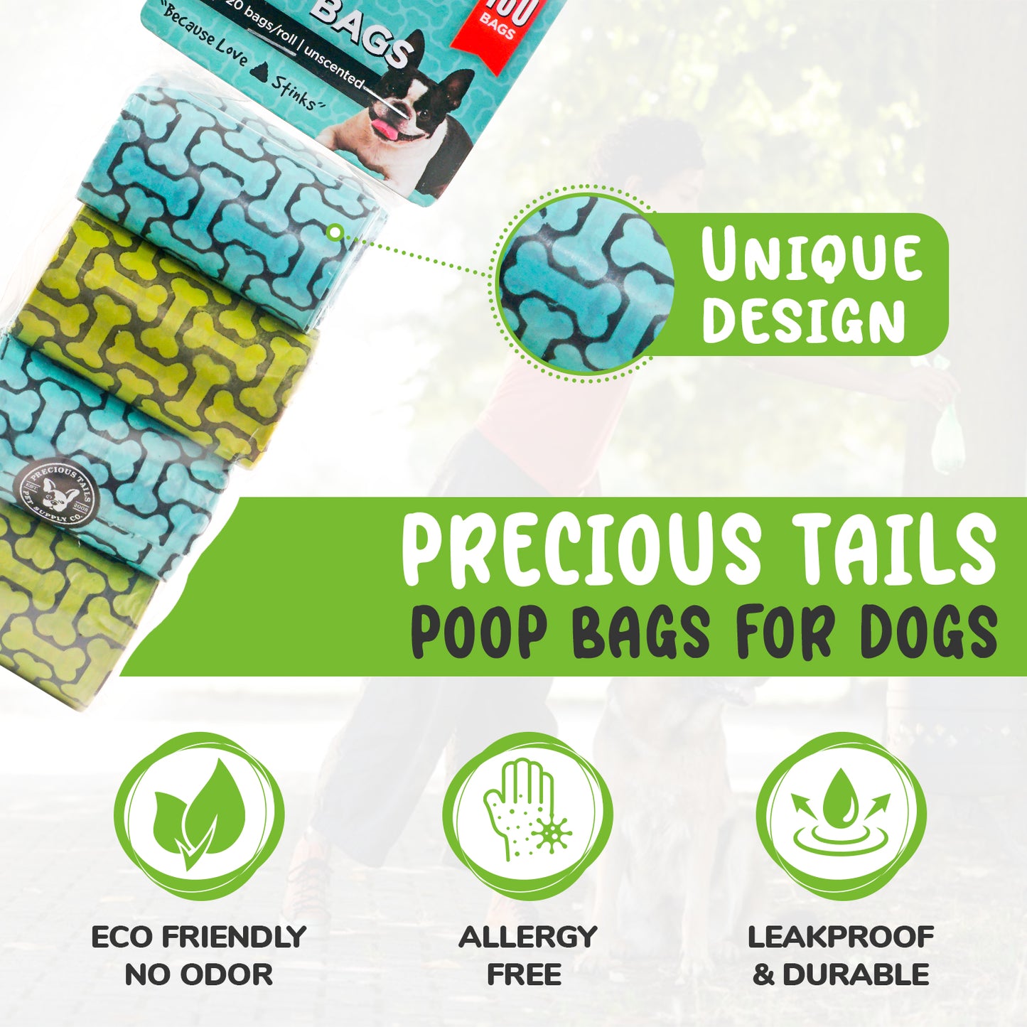 Precious Tails Dog Poop Bags, Leak-Proof Pet Waste Bag Rolls Refills for Dog, 160 ct