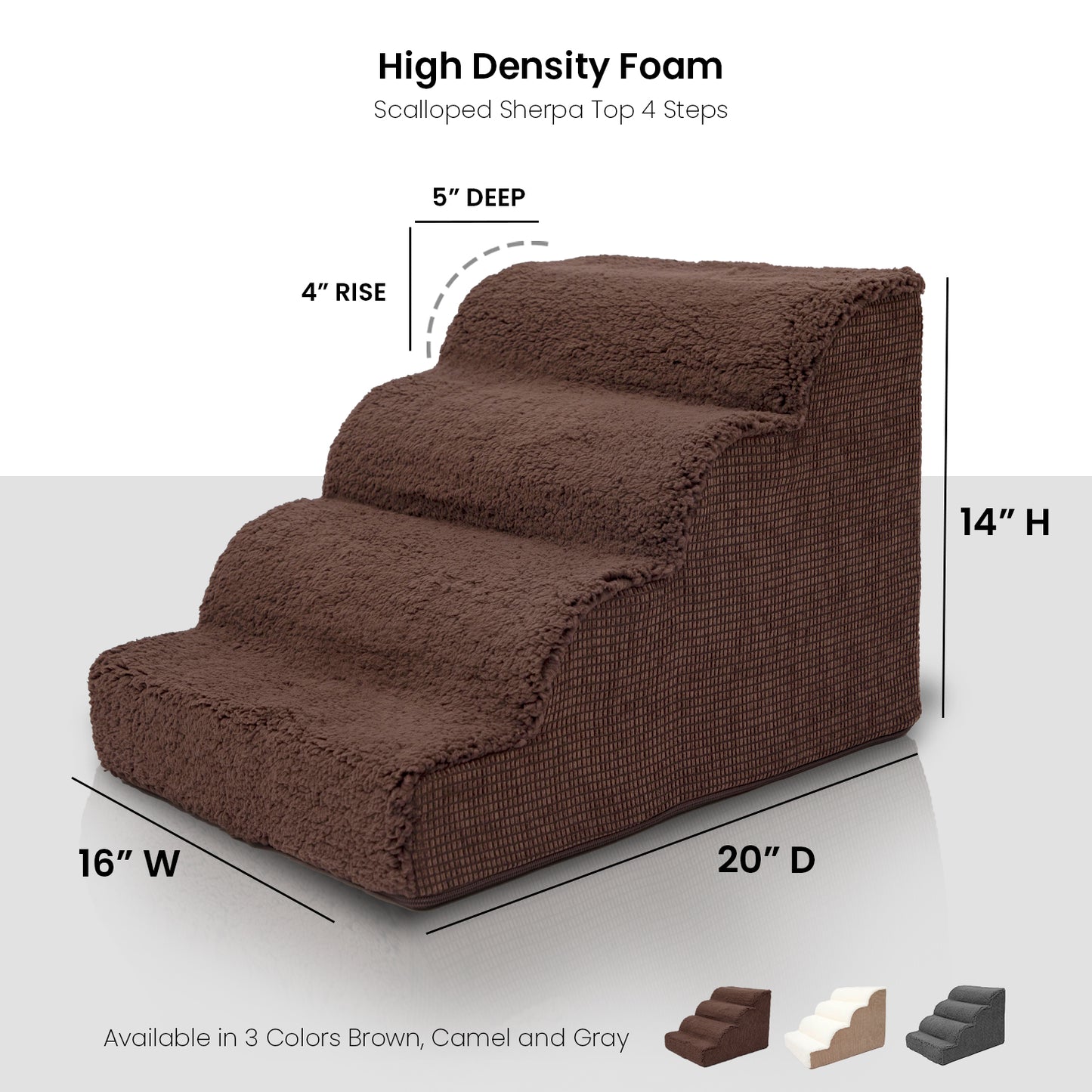 Home Base 4-Step Dog Stairs for High Bed, Dog Steps for Couch, Pet Stair for Cats and Dogs, Non-Slip Ramp, High Density Foam, Scalloped Sherpa Top