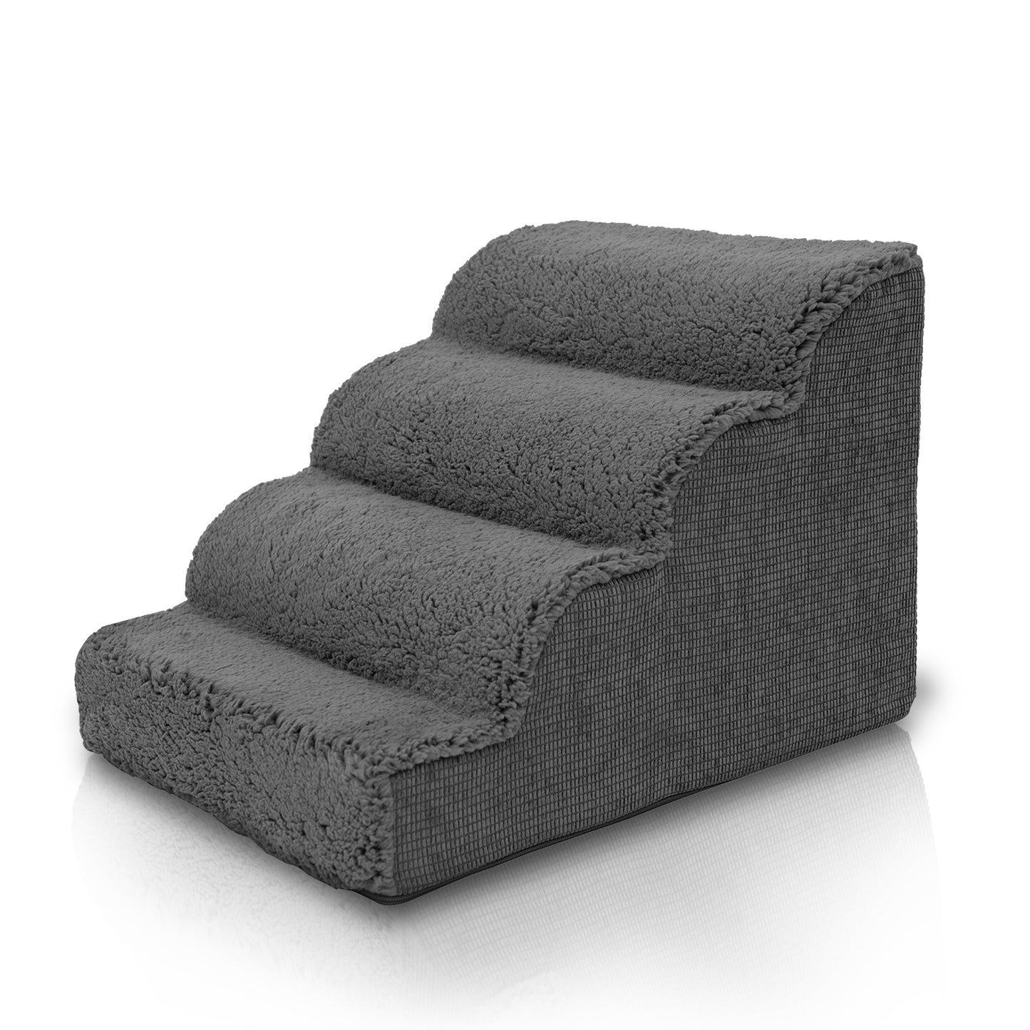 Home Base 4-Step Dog Stairs for High Bed, Dog Steps for Couch, Pet Stair for Cats and Dogs, Non-Slip Ramp, High Density Foam, Scalloped Sherpa Top