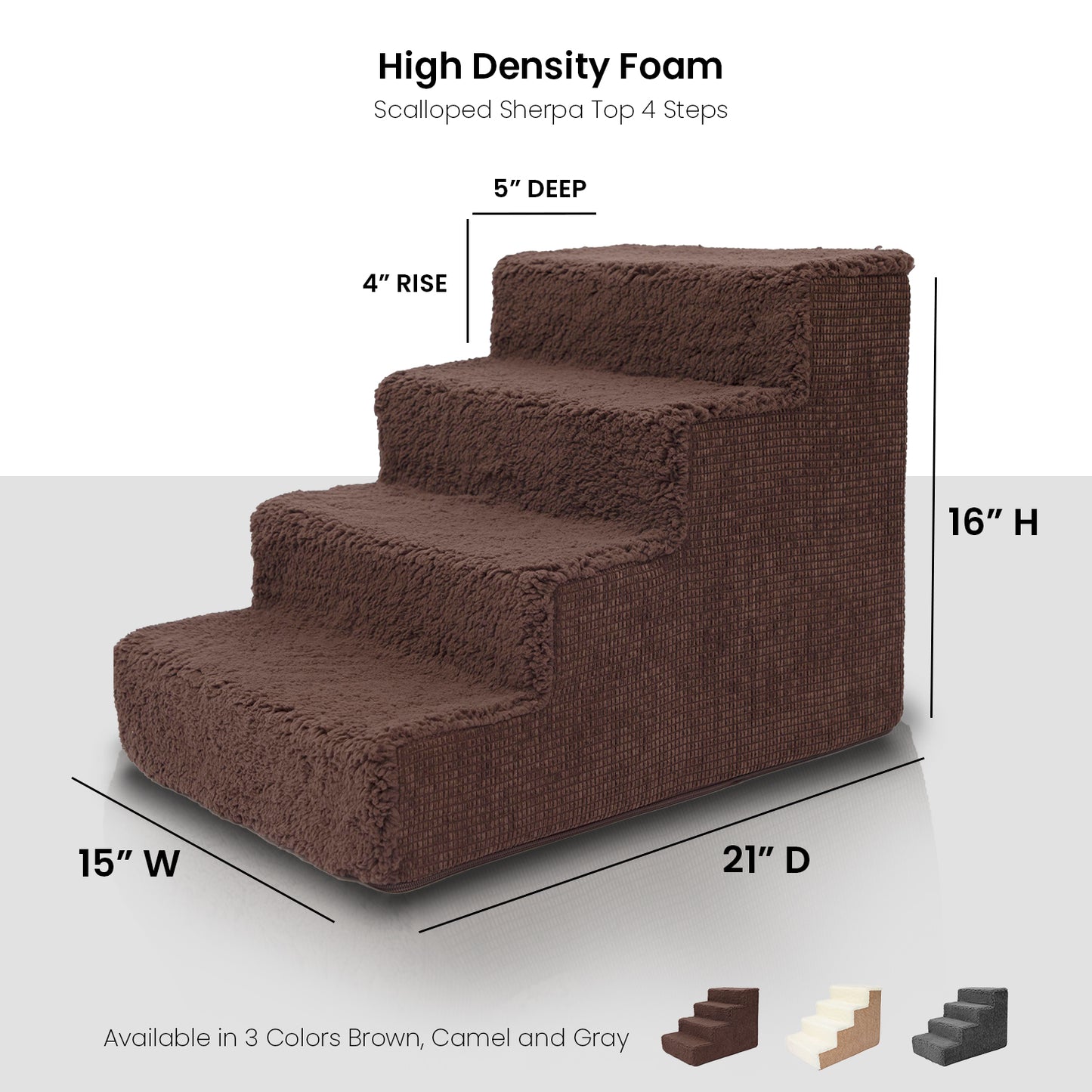 Home Base 4-Step Dog Stairs, Pet Steps for Dogs and Cats, Ramp for High Bed and Couch, Non-Slip, High Density Foam Sherpa Top