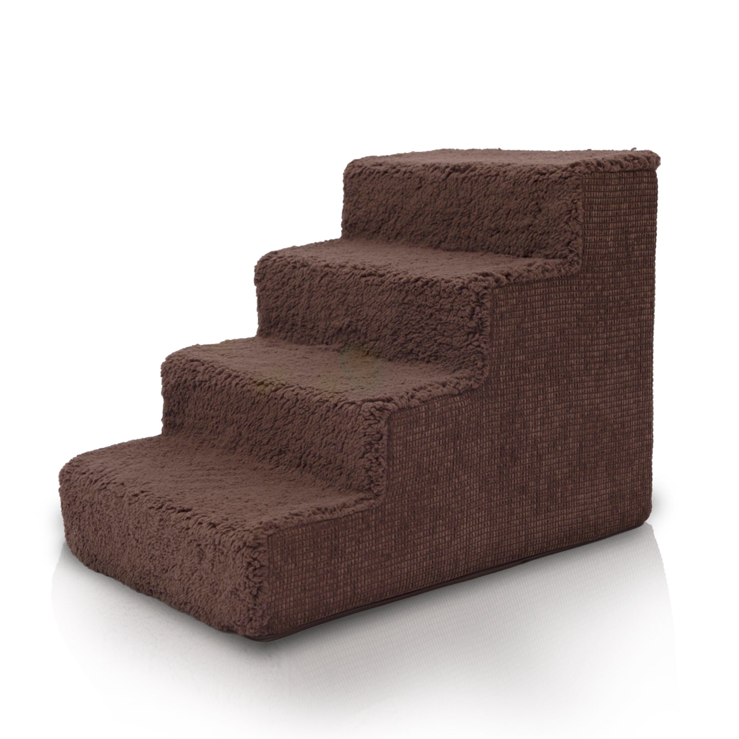 Home Base 4 Step Dog Stairs Pet Steps for Dogs and Cats Ramp for High Bed and Couch Non Slip High Density Foam Sherpa Top