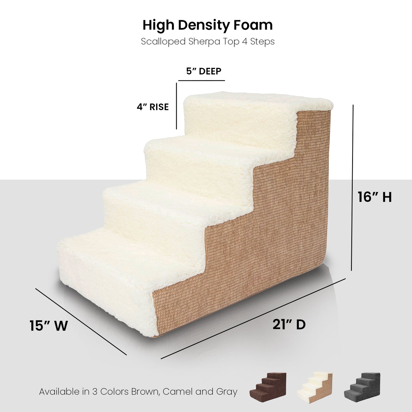 Home Base 4-Step Dog Stairs, Pet Steps for Dogs and Cats, Ramp for High Bed and Couch, Non-Slip, High Density Foam Sherpa Top