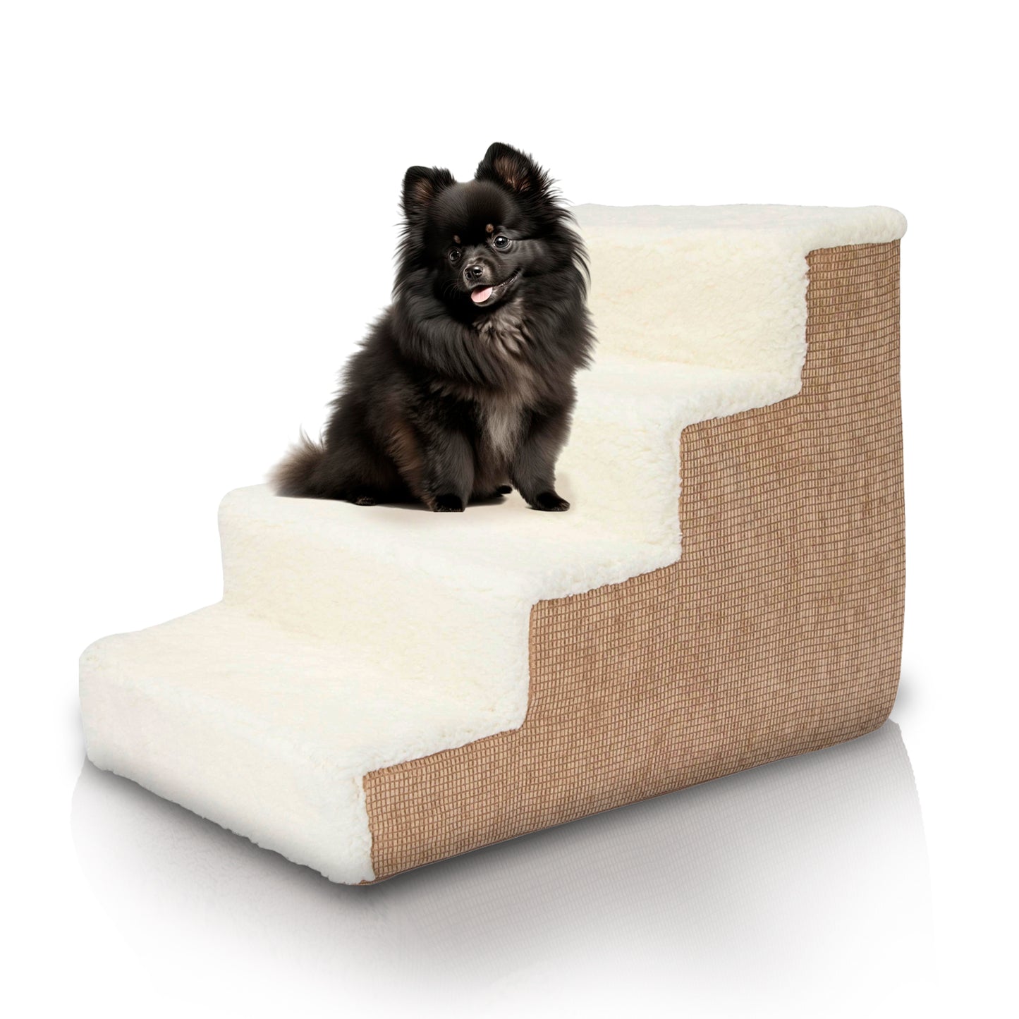 Home Base 4-Step Dog Stairs, Pet Steps for Dogs and Cats, Ramp for High Bed and Couch, Non-Slip, High Density Foam Sherpa Top