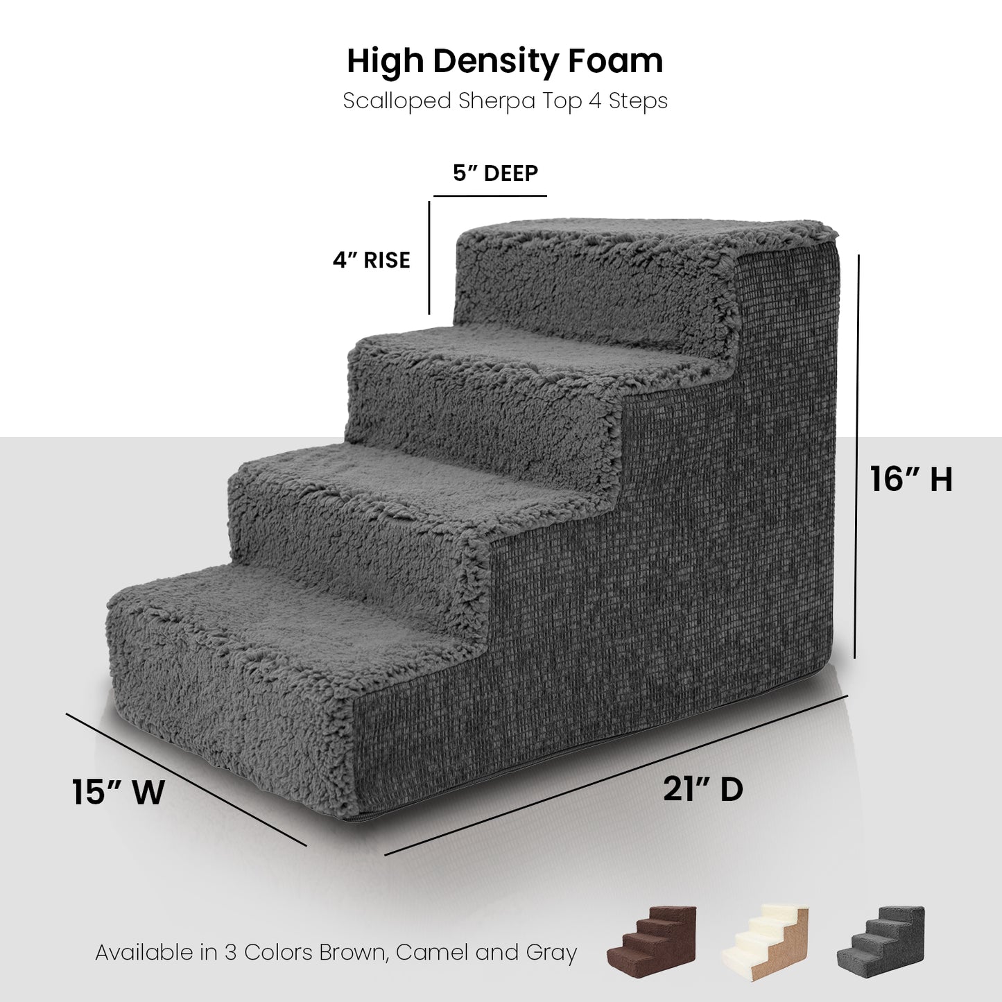 Home Base 4-Step Dog Stairs, Pet Steps for Dogs and Cats, Ramp for High Bed and Couch, Non-Slip, High Density Foam Sherpa Top