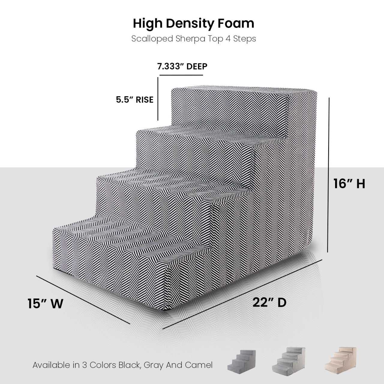 Home Base 4-Step Dog Steps for Bed, Dog Stairs for Couch, High Density Foam, Pet Stair for Cats and Dogs, Herringbone Design