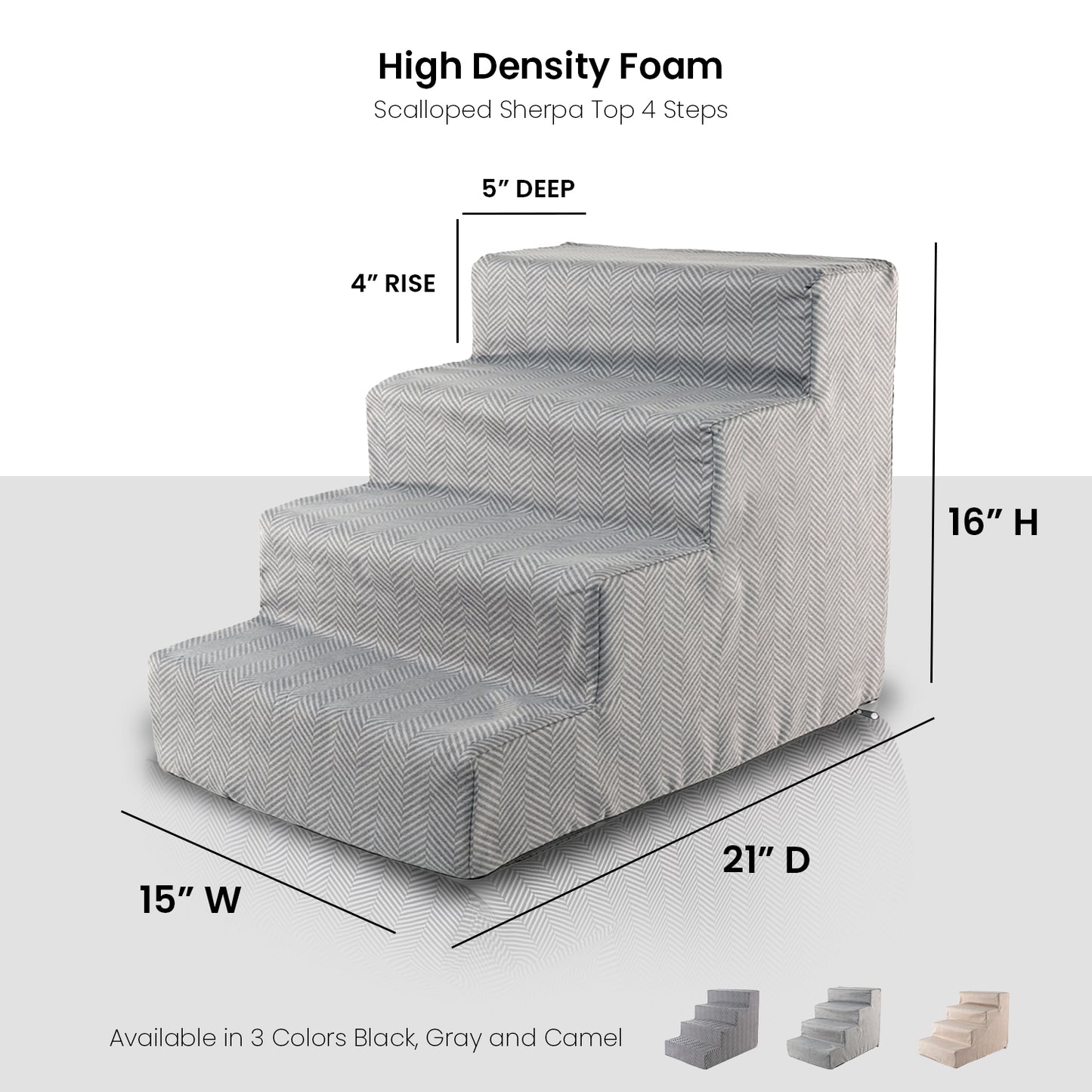 Home Base 4-Step Dog Steps for Bed, Dog Stairs for Couch, High Density Foam, Pet Stair for Cats and Dogs, Herringbone Design