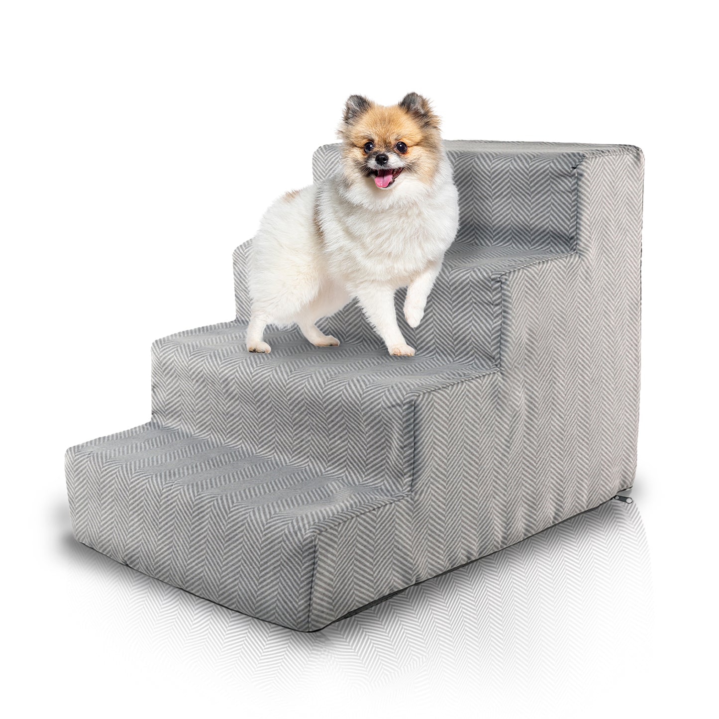 Home Base 4-Step Dog Steps for Bed, Dog Stairs for Couch, High Density Foam, Pet Stair for Cats and Dogs, Herringbone Design