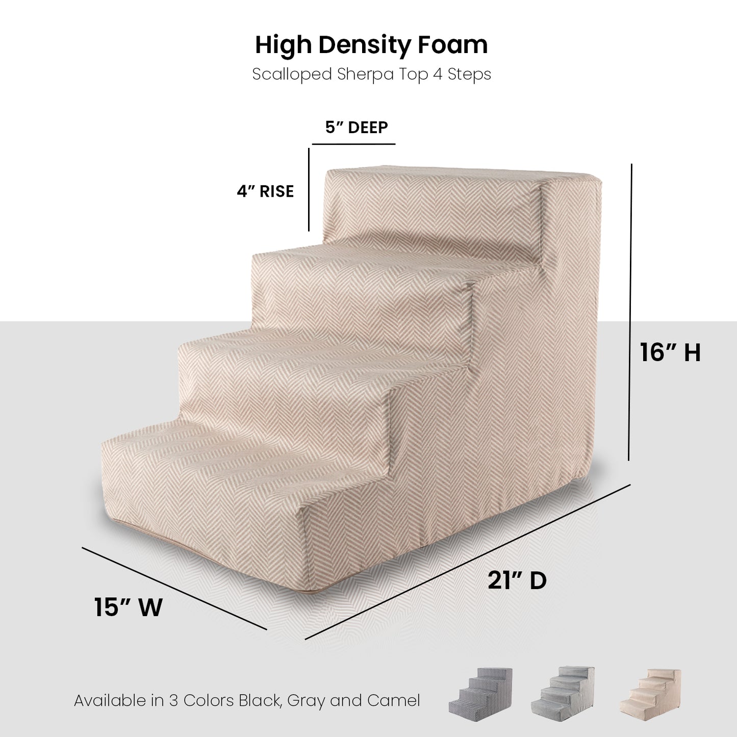 Home Base 4-Step Dog Steps for Bed, Dog Stairs for Couch, High Density Foam, Pet Stair for Cats and Dogs, Herringbone Design