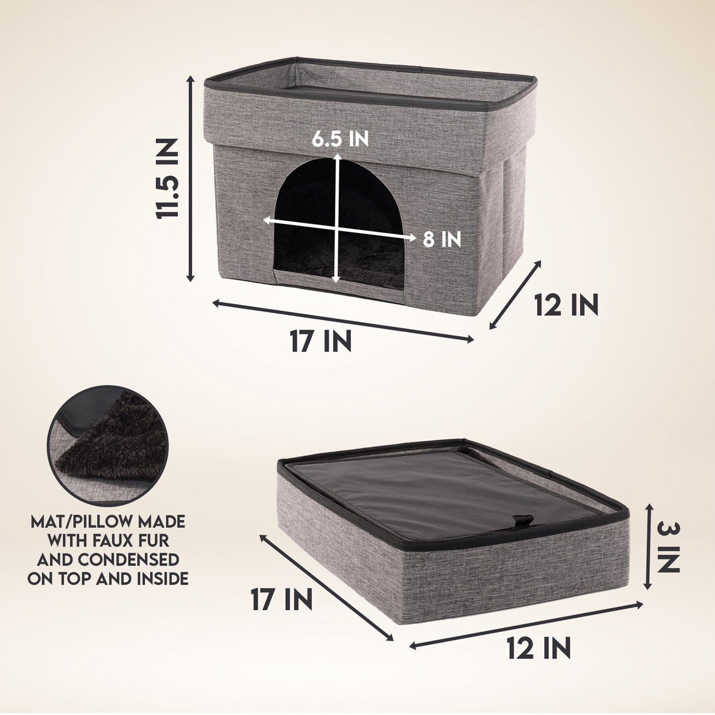 Home Base 2-Tier Cat Bed for Indoor Cats, Large Cat Cat Cave, Cat Condo Cube Hideaway, Collapsible Pet House