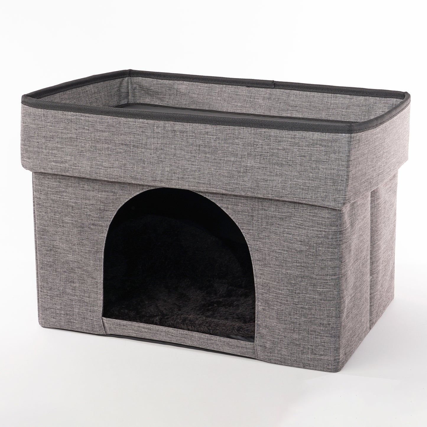 Home Base 2-Tier Cat Bed for Indoor Cats, Large Cat Cat Cave, Cat Condo Cube Hideaway, Collapsible Pet House