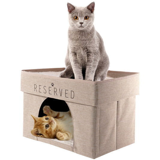 Home Base 2-Tier Cat Bed for Indoor Cats, Large Cat Cat Cave, Cat Condo Cube Hideaway, Collapsible Pet House