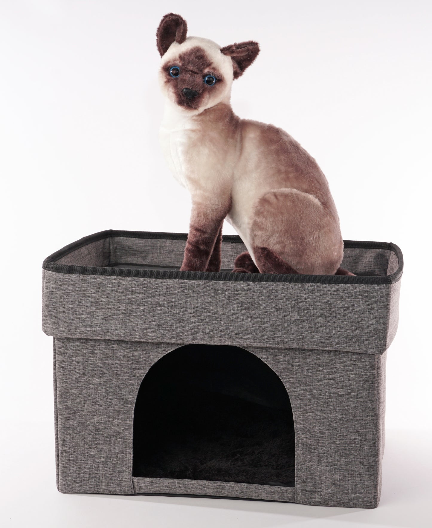 Home Base 2-Tier Cat Bed for Indoor Cats, Large Cat Cat Cave, Cat Condo Cube Hideaway, Collapsible Pet House