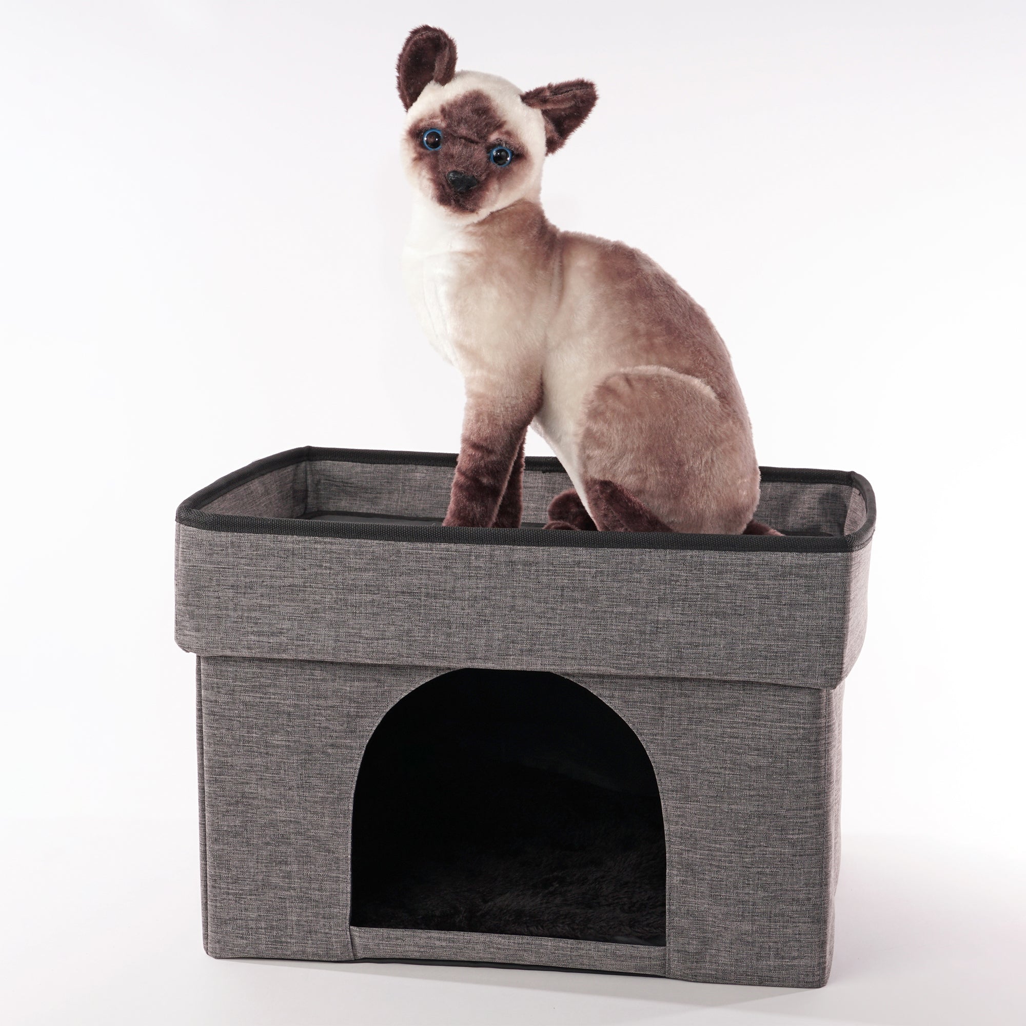 Home Base 2 Tier Cat Bed for Indoor Cats Large Cat Cat Cave Cat Condo Cube Hideaway Collapsible Pet House