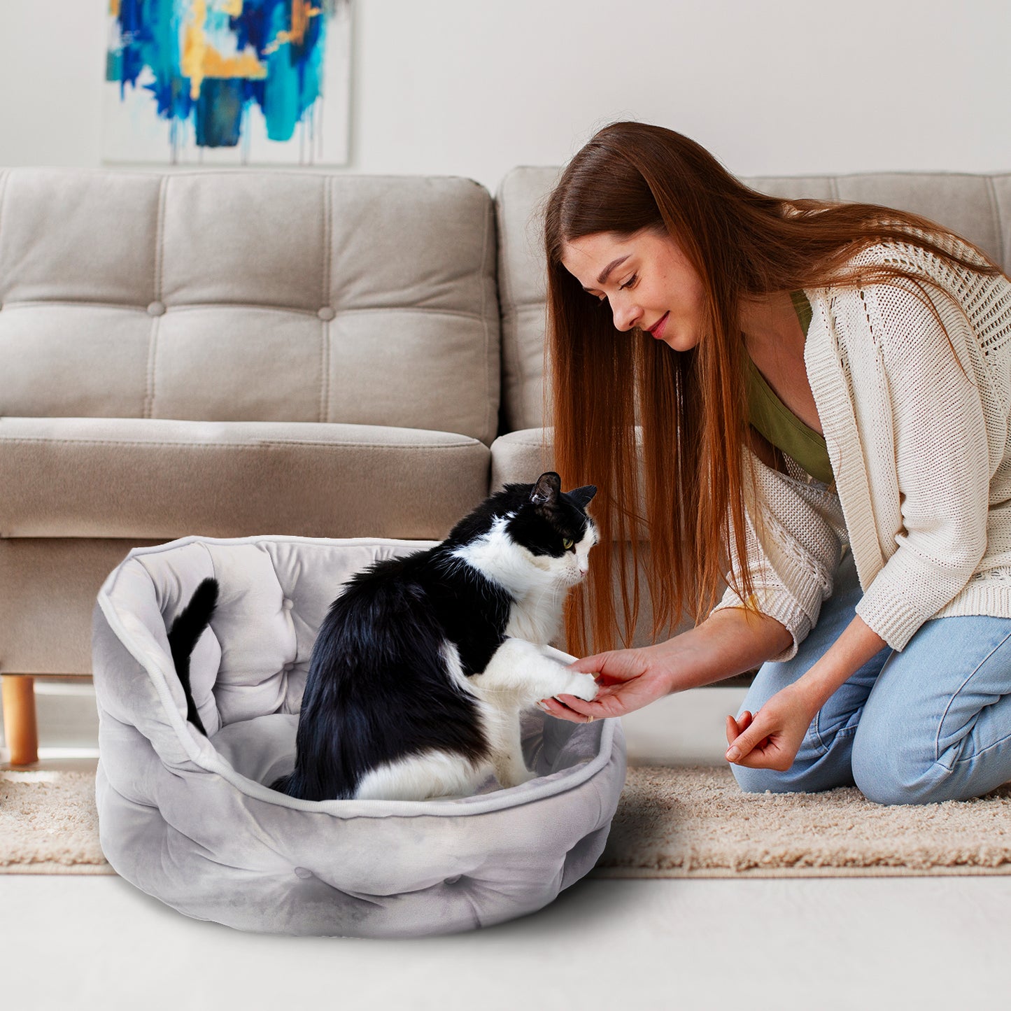 Details Round Cuddler Pet Bed, Dog Bed for Small Dogs and Cats, Ultra Plush Mini Tufted Velvet