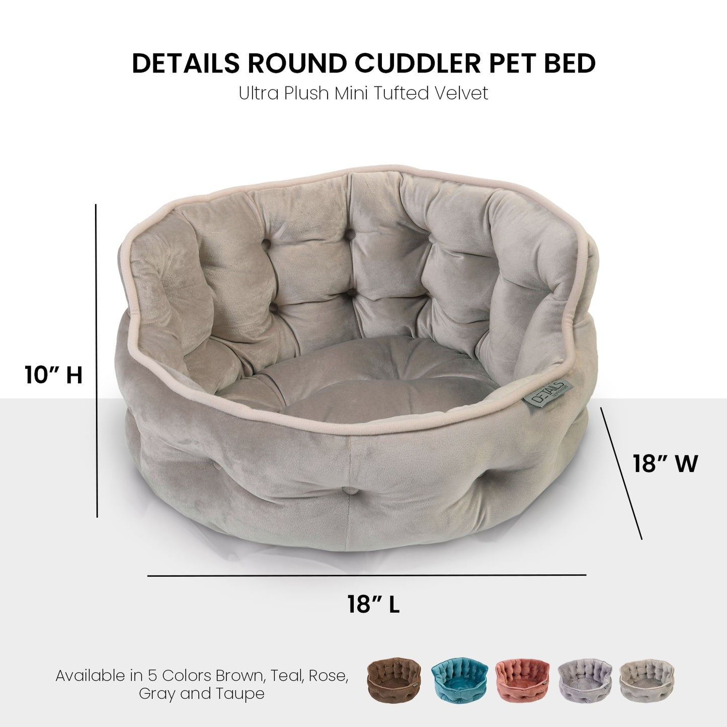 Details Round Cuddler Pet Bed, Dog Bed for Small Dogs and Cats, Ultra Plush Mini Tufted Velvet