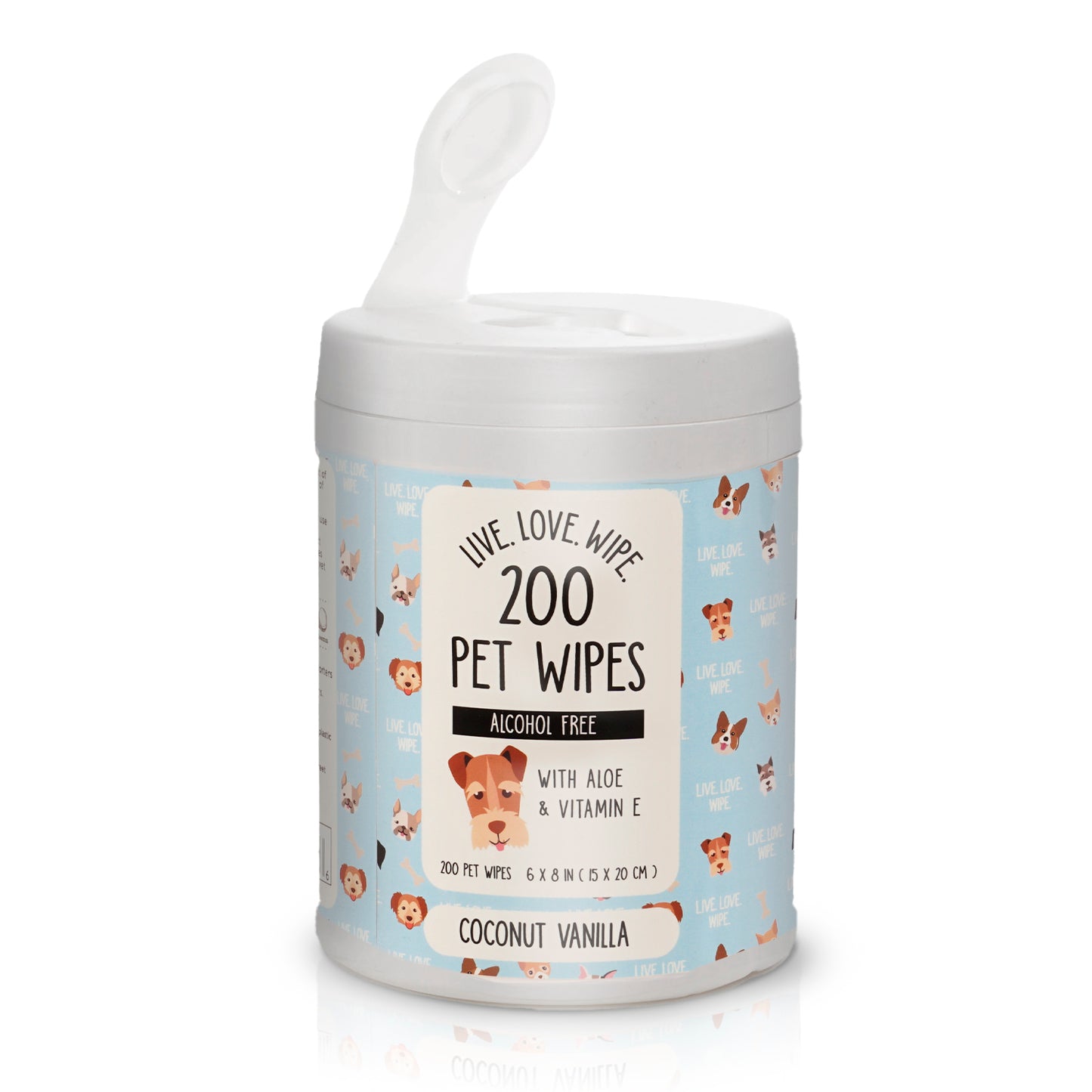 Precious Tails 200pc. Pet Wipes for Dogs, Dog Grooming Wipes, Puppy Wipes for Cleaning Deodorizing Paws, Butt, Body, Live Love Wipe in Canister with Aloe and Vitamin E