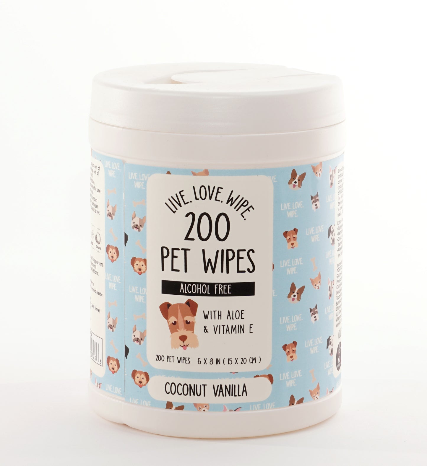 Precious Tails 200pc. Pet Wipes for Dogs, Dog Grooming Wipes, Puppy Wipes for Cleaning Deodorizing Paws, Butt, Body, Live Love Wipe in Canister with Aloe and Vitamin E, Coconut Vanilla Scent