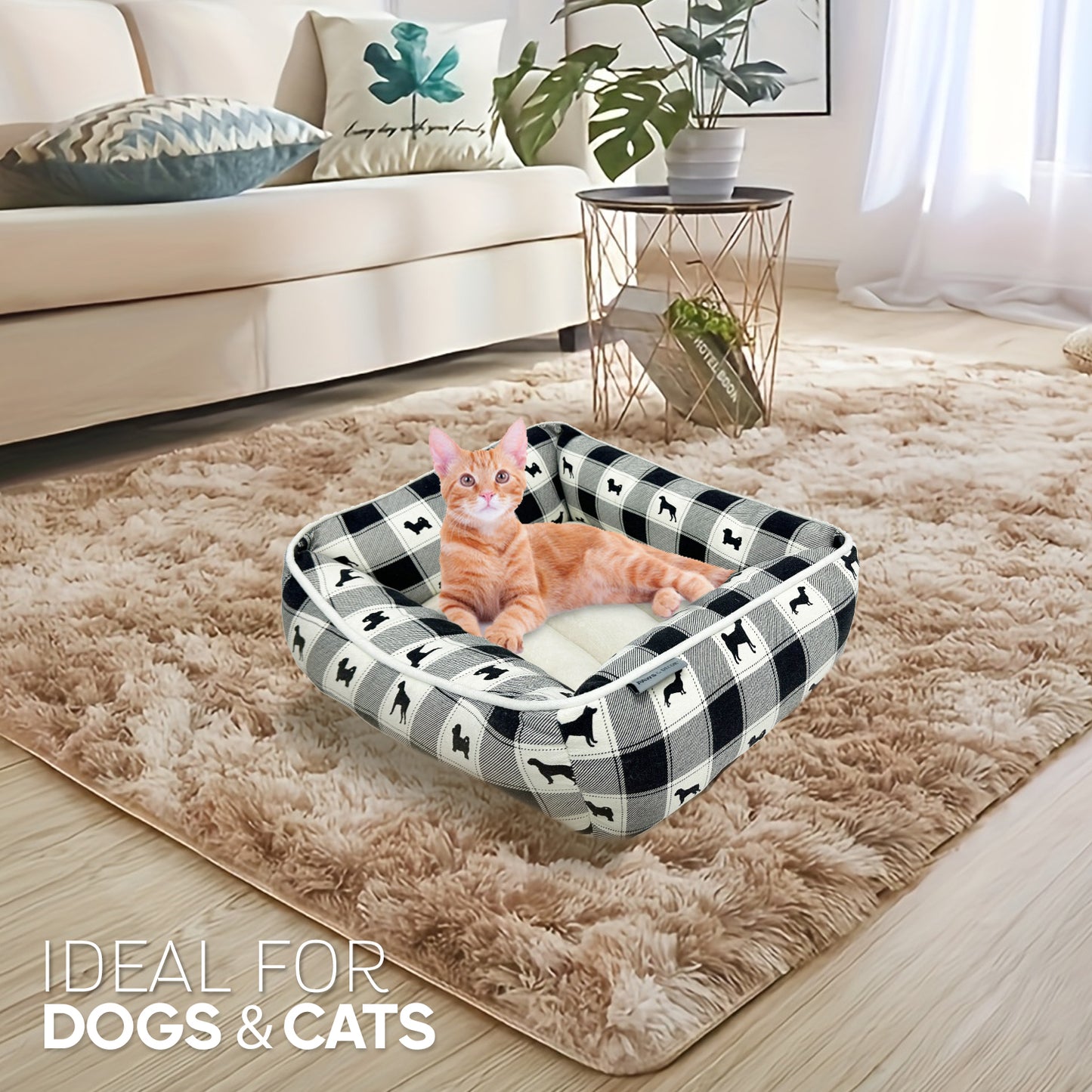 Paws and Décor All Over Plaid Dogs Cuddler - Ultra-Plush, Comfort Printed Pet Bed for Dogs and Cats - Cozy, Durable, and Luxurious Sleep Space with Stellar Design