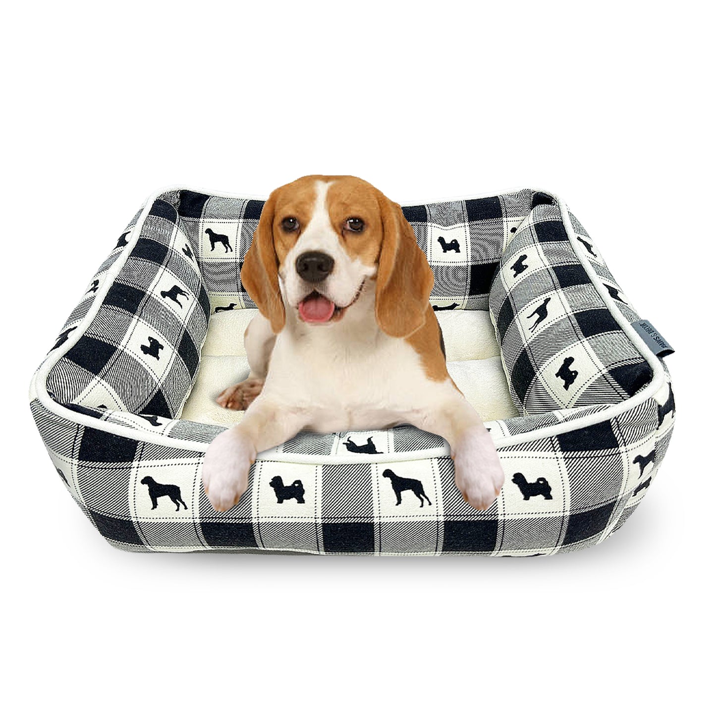 Paws and Décor All Over Plaid Dogs Cuddler - Ultra-Plush, Comfort Printed Pet Bed for Dogs and Cats - Cozy, Durable, and Luxurious Sleep Space with Stellar Design