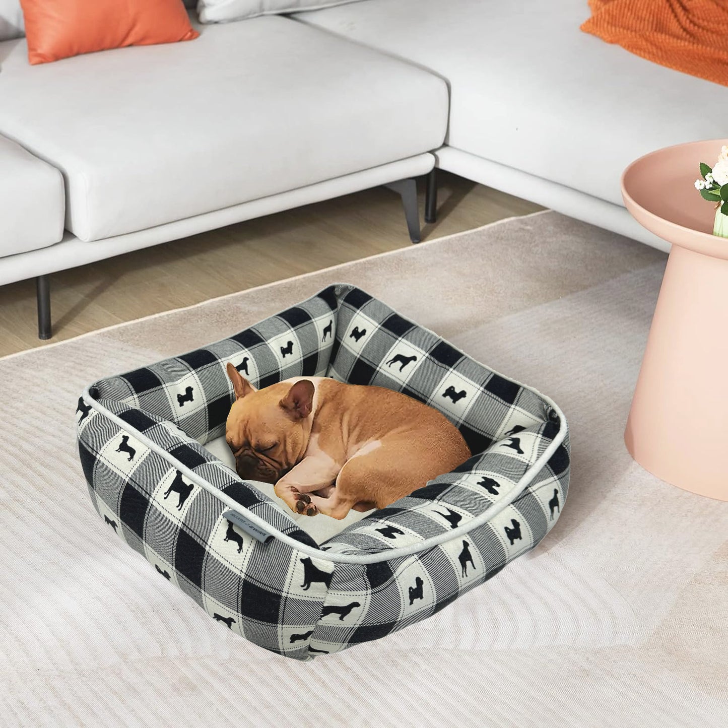 Paws and Décor All Over Plaid Dogs Cuddler - Ultra-Plush, Comfort Printed Pet Bed for Dogs and Cats - Cozy, Durable, and Luxurious Sleep Space with Stellar Design