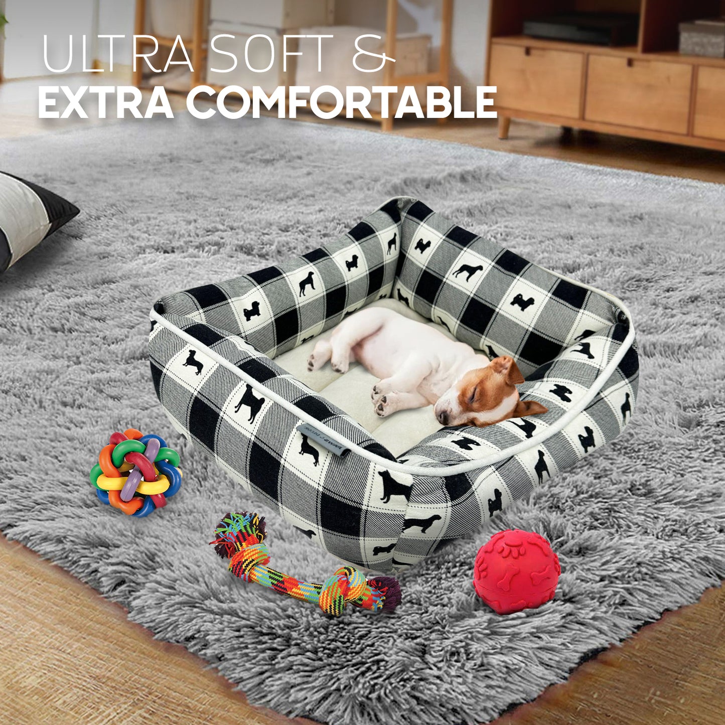 Paws and Décor All Over Plaid Dogs Cuddler - Ultra-Plush, Comfort Printed Pet Bed for Dogs and Cats - Cozy, Durable, and Luxurious Sleep Space with Stellar Design