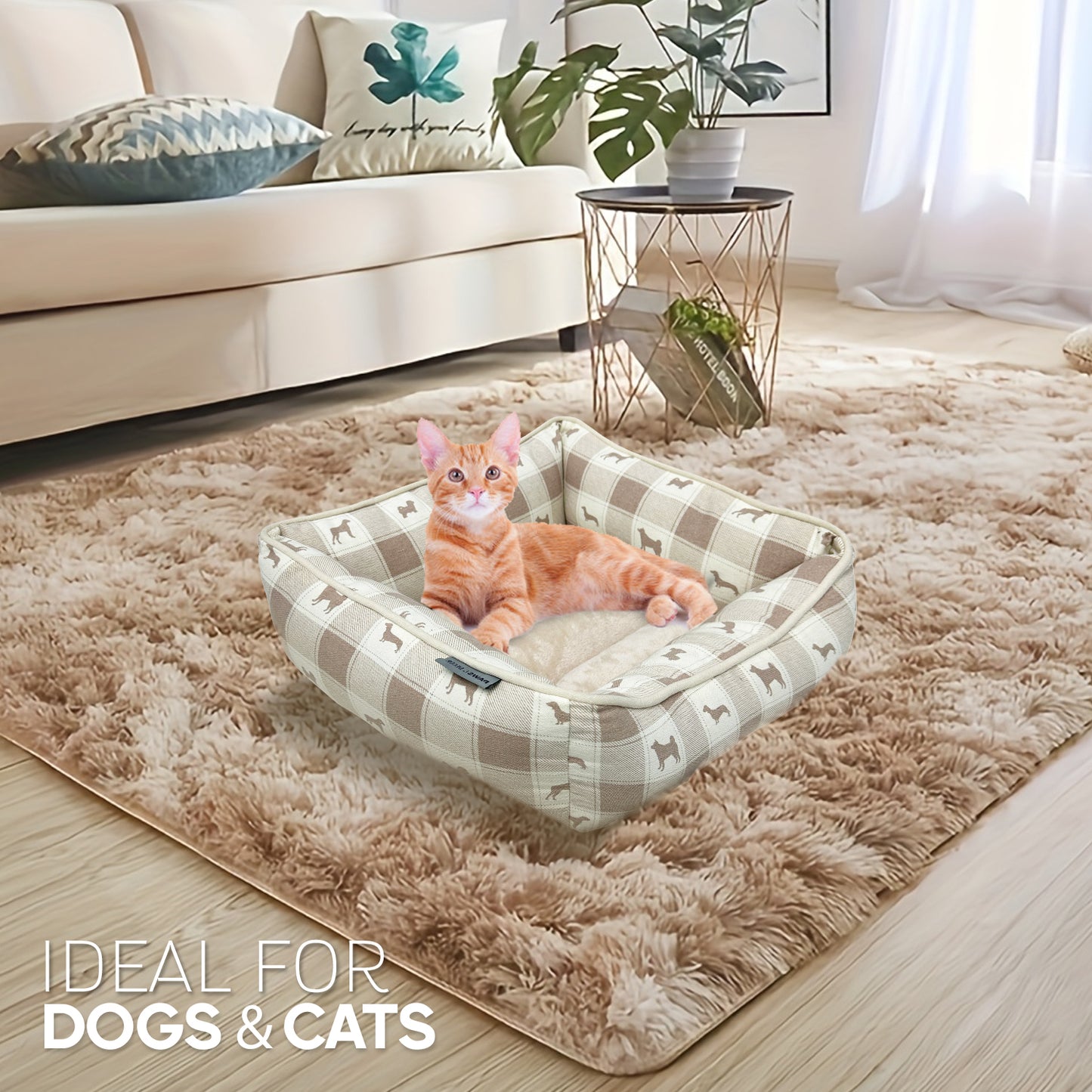 Paws and Décor All Over Plaid Dogs Cuddler - Ultra-Plush, Comfort Printed Pet Bed for Dogs and Cats - Cozy, Durable, and Luxurious Sleep Space with Stellar Design