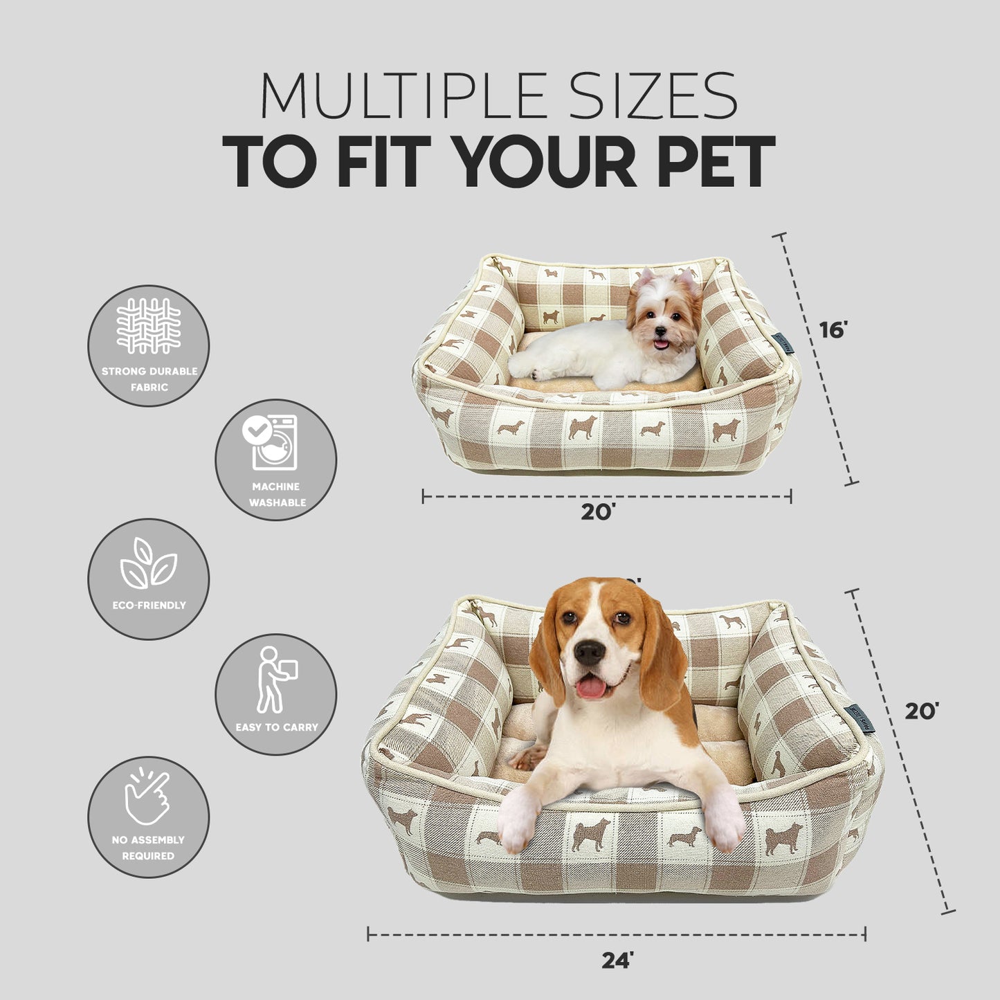 Paws and Décor All Over Plaid Dogs Cuddler - Ultra-Plush, Comfort Printed Pet Bed for Dogs and Cats - Cozy, Durable, and Luxurious Sleep Space with Stellar Design