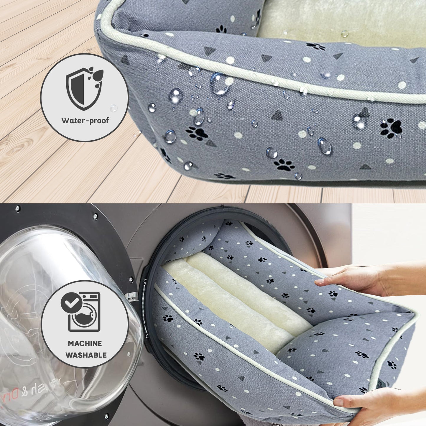 Paws and Décor All Over Paws and Dots Cuddler - Ultra-Plush, Comfort Printed Pet Bed for Dogs and Cats - Cozy, Durable, and Luxurious Sleep Space with Stellar Design